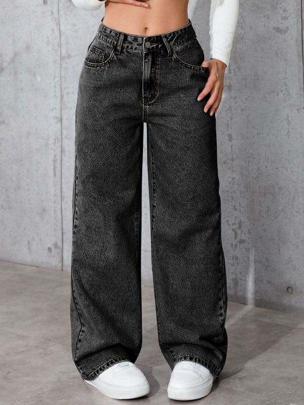 High Waist Straight Leg Jeans For Women - Sweet & Spicy Vintage Denim Pants (Gray/Deep Blue/Light Blue/Black)_mkmklike.com