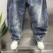 Men's Clothing American Style Washed Retro Hip Hop Denim Curved Trousers Trendy Patchwork Wide Leg Trousers For Autumn And Winter Cool And Stylish_mkmklike.com