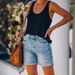 Women's Clothing Summer Fashion Casual Ripped Vintage Washed Look Straight Leg Denim Shorts_mkmklike.com