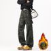High Street Straight Jeans Men's Beveled Camouflage Logging Fleece Thickened Casual Long Pants_mkmklike.com