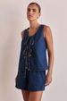 K Fashionable And Casual Sleeveless Lace Up High Waisted Women's Vest Denim Suit Shorts_mkmklike.com