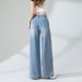 Light Blue Tencel Wide-leg Jeans For Women, Summer Thin Style, 2026 New Model, High-waisted, Slimming, Drapey, Loose_mkmklike.com