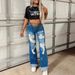 Distressed High-Waisted Stretch Jeans For Women - Comfortable Straight Leg Denim Pants With Button Details_mkmklike.com