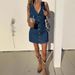 K Button Placket Tied Waist Denim Dress, Retro Fashion Dress For Women_mkmklike.com