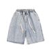 LKTM Men's Trendy Denim Shorts Summer New Elastic Waist Light Color Loose Straight Leg Five Point Archer0603_mkmklike.com