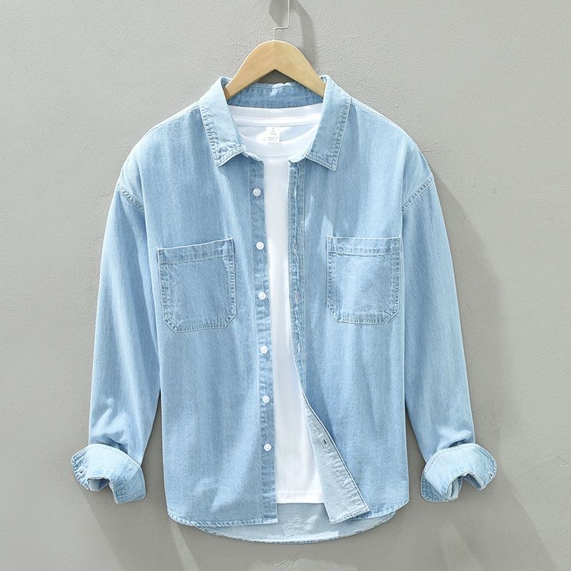 Northfold 100% Cotton Denim Jacket Long Sleeve Trendy Men's Workwear Loose Japanese Style Casual Shirt Manufacturer Wholesale_mkmklike.com