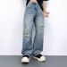 Men's Retro Ripped Jeans Loose Straight Leg Wide Leg Casual Trousers Trendy Design New Summer Style_mkmklike.com