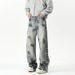 American Heavy Industry Tie-dye Jeans Men's Trendy Brand Ruffian Handsome Loose Wide-leg Pants Retro Old Scratched Ripped And Slightly Pulled Pants_mkmklike.com