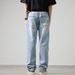 Vintage Wash Men's Relaxed Fit Straight Leg Jeans - Light Blue Distressed Cotton Trousers For Urban Style (S-3XL)_mkmklike.com