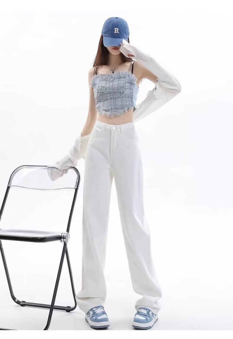 2025 Summer Trend Light Color Straight Jeans For Women Loose Fit Tall Extended Wide Leg Floor-Length Pants_mkmklike.com
