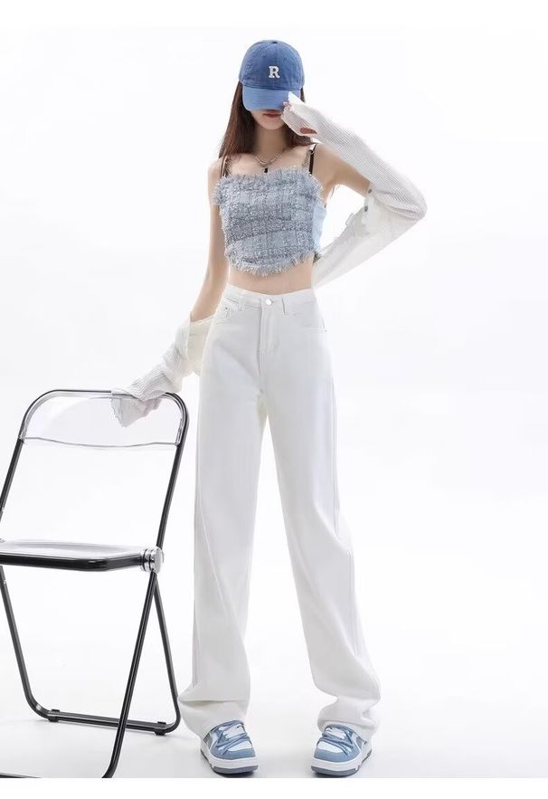 2025 Summer Trend Light Color Straight Jeans For Women Loose Fit Tall Extended Wide Leg Floor-Length Pants_mkmklike.com