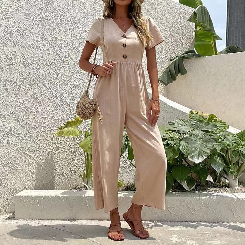 Women's casual commuting nine-point pants summer wide-leg jumpsuit women_mkmklike.com