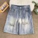 Men's Ripped Denim Shorts Summer Thin Straight Leg Casual Five Point Pants High Street Trend Style_mkmklike.com
