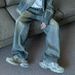 Vintage Washed Yellow Mud Jeans - Retro High Street Distressed Hip-Hop Wide Leg Pants For Men_mkmklike.com