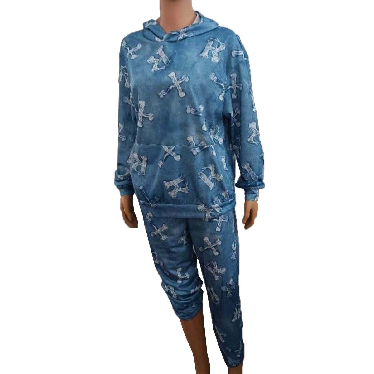 Women's Clothing Women's Printed Pocket Long-sleeved Sweatshirt 2-piece Set Trousers Suit_mkmklike.com