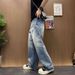 Vintage Washed Distressed Denim Jeans for Men Relaxed Fit Straight Leg Wide Hem Retro Style_mkmklike.com