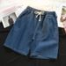 Men's Clothing Summer Denim Shorts Loose Fit 5/8 Length Japanese Hong Kong Style Casual Wide Leg Mid Length Student Trendy Brand_mkmklike.com