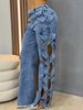 Women's Clothing High-Waisted Wide-Leg Jeans Heavy-Duty Rhinestone Cutout Design Stylish Straight-Leg Pants For Women_mkmklike.com