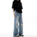 Men's Washed Ripped Jeans Straight Leg Loose Fit Wide Leg American High Street Style Trendy Versatile Cool Long Pants Summer_mkmklike.com