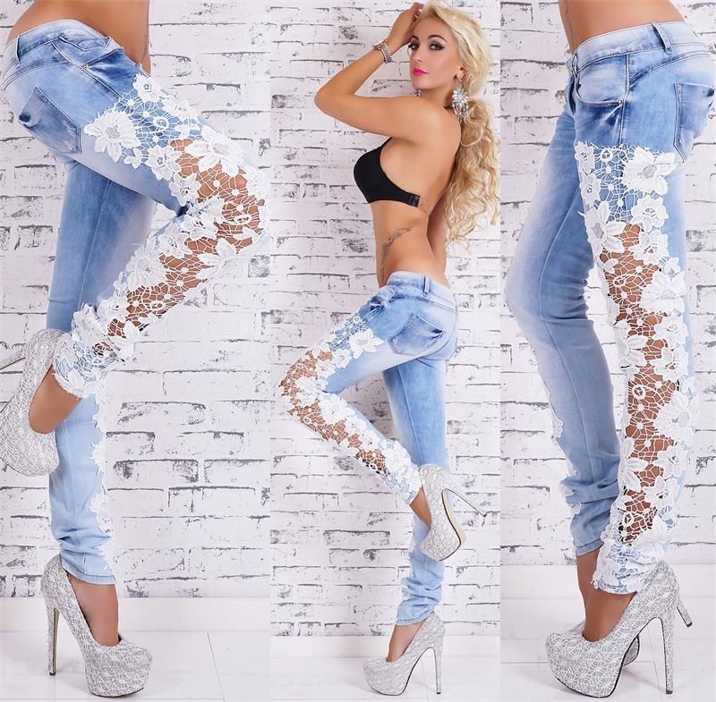2021 Cross-Border Supply Best-Selling New European And American Sexy Lace Hollow Denim Jeans For Women_mkmklike.com