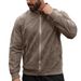 Cross-Border European And American Men's Suede Zipper Jacket Patchwork Design Simple Solid Color Coat_mkmklike.com