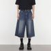 "Vintage Washed Cropped Wide Leg Jeans For Women & Men - Retro Relaxed Straight Cut Denim Mid-Length Shorts With Distressed Details"_mkmklike.com