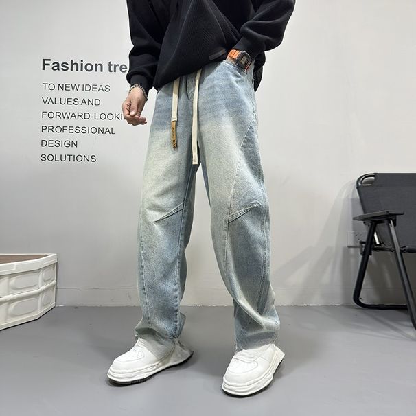Vintage Washed Light Blue Jeans – Men’s Distressed Patchwork Straight-Leg Denim Pants (S-3XL, Summer Streetwear)_mkmklike.com