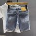 Men's Retro Nostalgic Japanese Style Ripped Denim Shorts Mid-Length Casual Fashion Straight Fit Summer Trend Pants_mkmklike.com