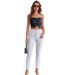 Women's Clothing High-Waisted White Denim Pants – Front Button Detail & Slim Fit (Cropped Length, Sizes XS-L)_mkmklike.com