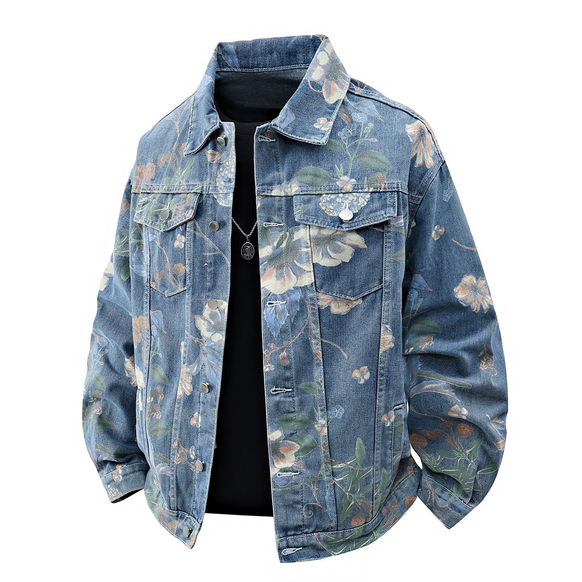 Men's Clothing Spring And Autumn Men's Denim Jacket Autumn Long Sleeve Floral Men's Tops New American Printed Fashion Brand Jacket Men_mkmklike.com