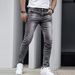 Men's Clothing Popular Stretch Men's Casual Solid Color Jeans Men's Slim Fit Versatile Black Gray Dark Blue Men's Trousers_mkmklike.com