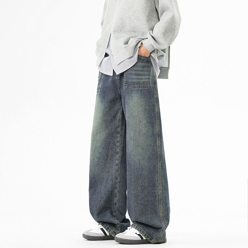 2025 Washed Denim Pants For Men's Four Seasons, New Loose Wide Design, Showing Height And Straight Leg Rest_mkmklike.com