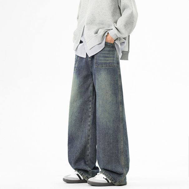 2025 Washed Denim Pants For Men's Four Seasons, New Loose Wide Design, Showing Height And Straight Leg Rest_mkmklike.com
