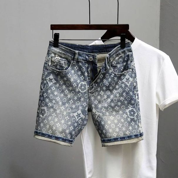Men's Clothing Street Fashion Ripped Patch Denim Shorts Paint Graffiti Five Point Trendy Personality Youth Shorts_mkmklike.com