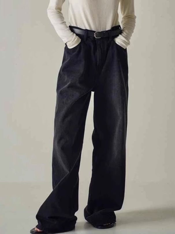 Women's Clothing New Style Women's Black High Waist Slim Tall Wide Leg Pants Long Pants_mkmklike.com