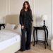 Trendy Oversized Denim Shirt & Trousers Set With Button-Down & Tie Details | Women's Casual Chic Outfit_mkmklike.com