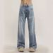 Men's Vintage Light Wash Blue Jeans Flared Trousers, Relaxed Fit Bootcut Denim Pants With Distressed Details, High Waist Wide Leg Streetwear_mkmklike.com