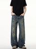 American High Street Tie-Dye Ink-Splattered Jeans For Men Women, Washed And Distressed, Loose Straight-Leg Casual_mkmklike.com