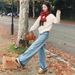 Women's Clothing High-Waisted Retro Blue Straight Leg Jeans Women's Fleece Lined Wide Leg Pants Winter New Style Light Colored_mkmklike.com