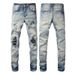 Hair American Retro Jeans Men's Trend Pu Leather Ripped Patch Slim Men's Pants Fashion Trousers_mkmklike.com