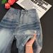 Men's American Retro Distressed Washed Ripped Denim Shorts Trendy Loose Straight Leg Five Point Casual Mid-Length Pants_mkmklike.com