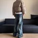 Retro Washed Distressed Men's Jeans - Loose Fit Straight Leg With Letter Print, Slightly Flared For Trendy Style_mkmklike.com