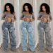 "Button-Front Relaxed Denim Pants - Decorative Stitching & Loose Fit (Blue/Light Blue/Dark Gray, S-XXL)"_mkmklike.com