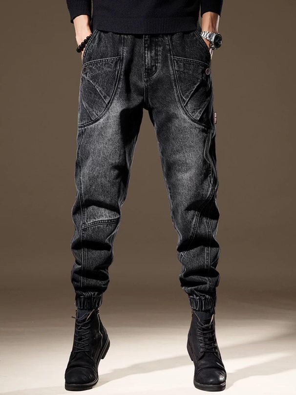 Men’s Korean Streetwear Jeans – Oversized Drop-Crotch With Tapered Cuffs, Urban Baggy Fit & Stretch Comfort_mkmklike.com
