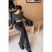 retro Denim Flared Pants For Women, High-waisted, Slim-fit, Straight-leg Black Trousers, European And American Style_mkmklike.com