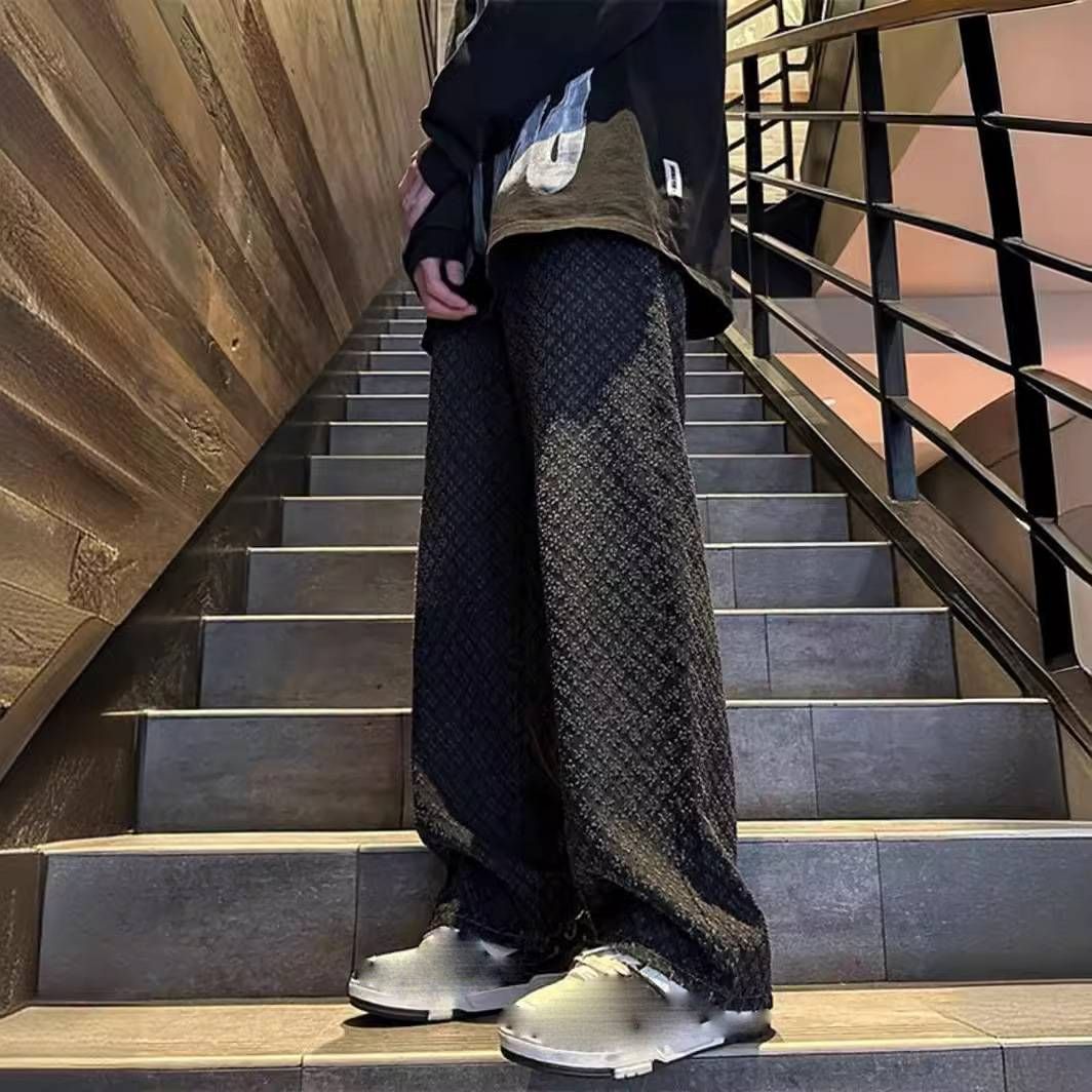 Men's Clothing Starry Sky Pattern Jeans Niche Design Straight Flared Wide Leg Pants_mkmklike.com