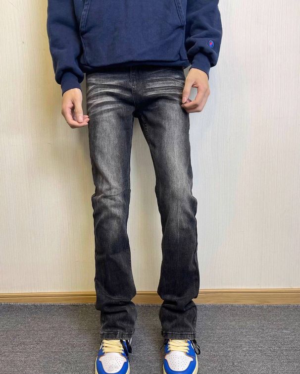 Men's & Women's Black Wash High Waist Flared Jeans - Retro Straight Leg Denim Pants With Stretch, Clean Fit For Casual Streetwear_mkmklike.com