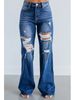 Women's Straight Leg Ripped Jeans Mid-Waisted Loose Fit Denim for Autumn European And American Cross-Border E-commerce_mkmklike.com