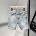 Summer New Light Blue Washed Simple And Versatile Denim Shorts, Men's Personalized Leather Label Decoration, Youth Five_mkmklike.com