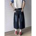 Men's Clothing Summer Niche Back Embroidery Stitching Scimitar Pants Jeans Men And Women Retro Wide Leg Cropped Pants Shorts Trend_mkmklike.com